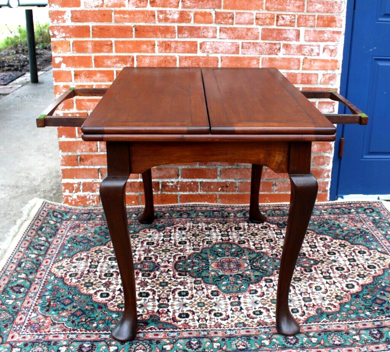 English Antique Mahogany Fold Leaf William & Mary Style Game Table gallery