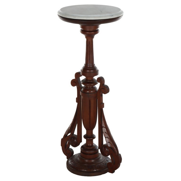 Renaissance Revival Carved Walnut Marble Top Stand c1890
