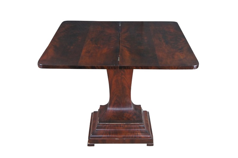 Antique 19th Century American Empire Crotch Mahogany Game Card Console Table gallery