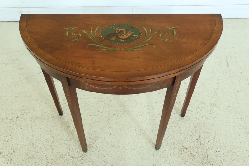 50536EC: English Adam Style Paint Decorated Flip Top Hall Card Table gallery