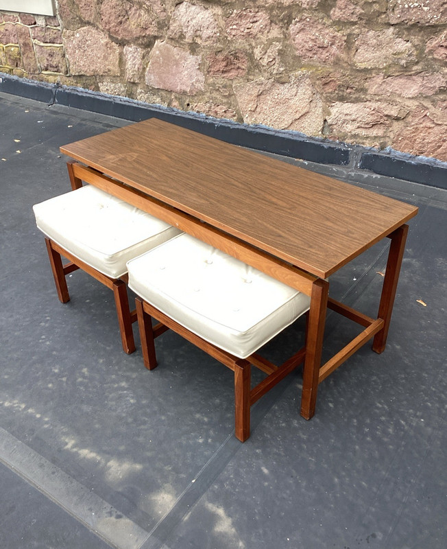 Mid-Century JENS RISOM for Lapine-Snyder Walnut Low Table w/ Matching Stools gallery