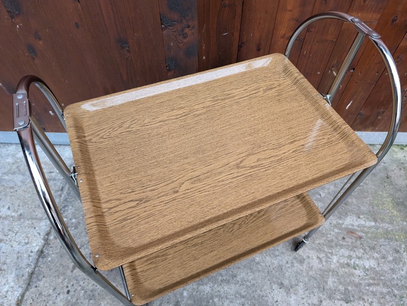 Dinette Serving Cart Tea Cart Table Side Table Oak Bar Chrome 70s WOW gallery