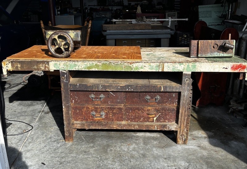 Antique Industrial Carpenter’s Workbench Kitchen Island