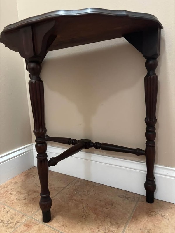 Antique Demi-Lune Console Table – Solid Wood – Distressed Top – Turned Legs gallery