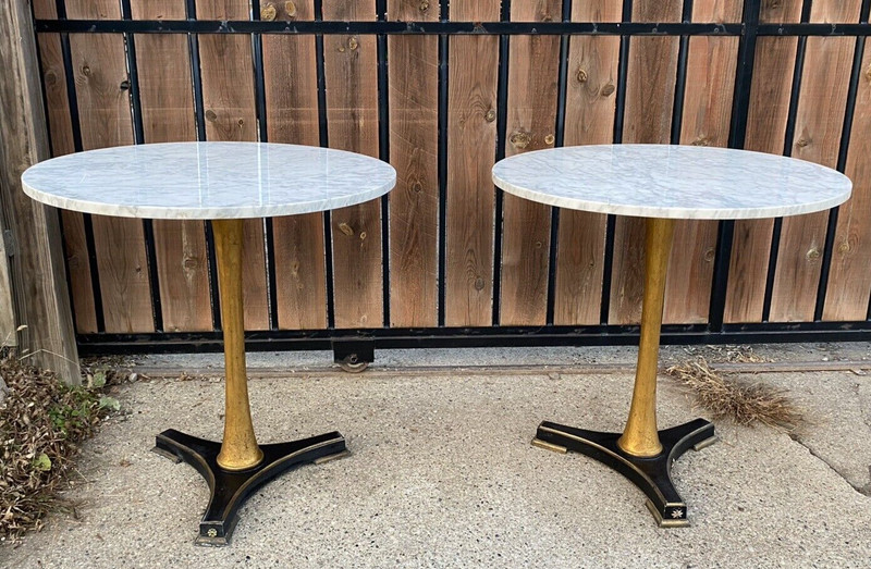 2 Vtg Hollywood Regency Palladio MCM Pair Tables 30″ dia 30h Italian We Deliver