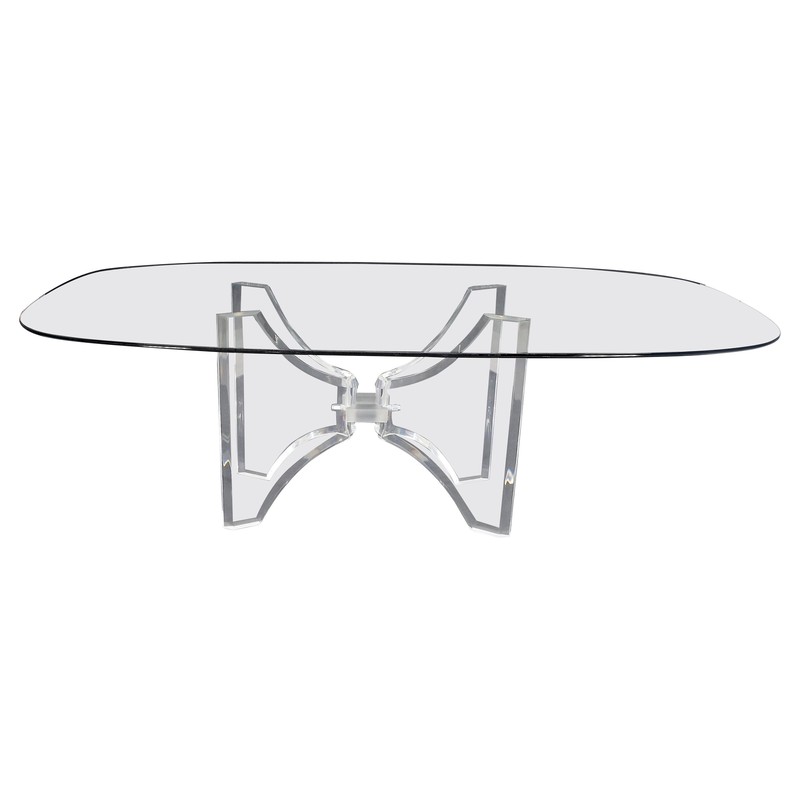 Oval Boat Shape Glass Top Butterfly Lucite Base 88" Long Dining Conference Table