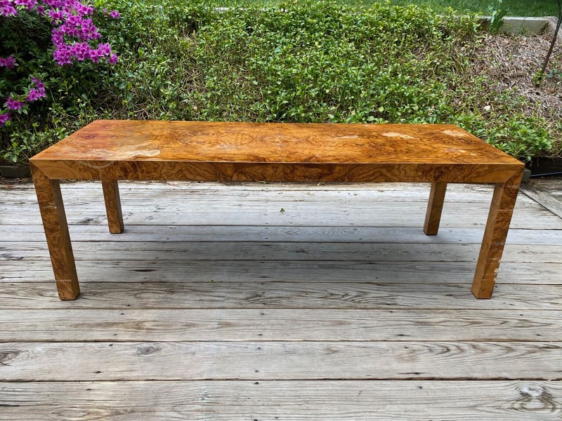 MILO BAUGHMAN Burl Wood Long Mid Century Modern Coffee Table. Great Patina