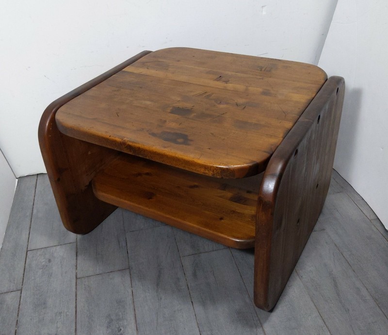 Vintage Handcrafted Rustic Farmhouse Country Solid Pine Wood 2-Tier End Table gallery
