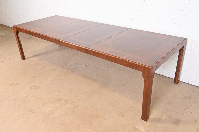 Drexel Heritage Mid-Century Hollywood Regency Burled Walnut Extension Dining Tab