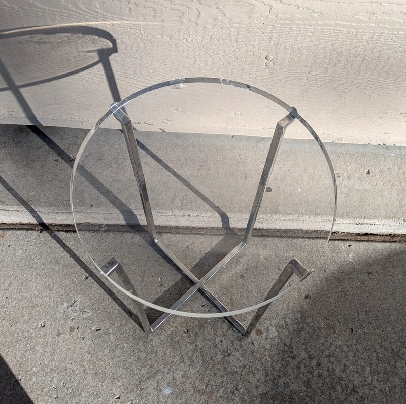Vintage Mid Century Modern Glam Round Acrylic Lucite Sculptural Metal Table K24 gallery