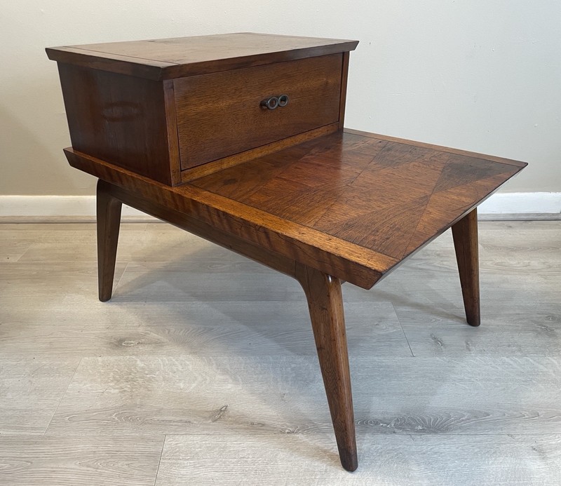 Lane Harlequin Mid Century Walnut Step End Table Nightstand Vintage 1960s Rare