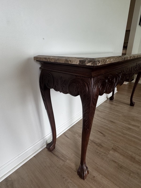 Large Carved Marble Top Console Table French Rococo Maitland Smith Style gallery