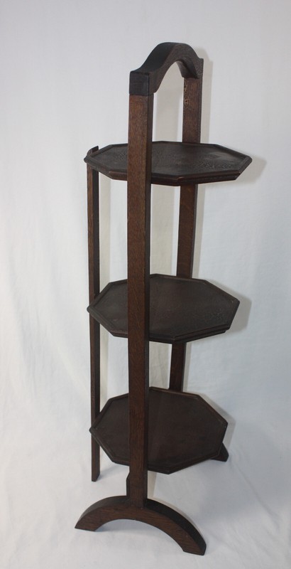Antique 29" Folding Wooden 3 Octagonal Tier Cake Pie Stand -s gallery