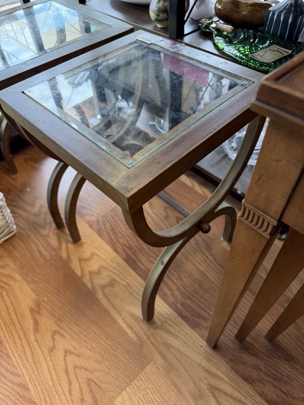 1 Table – VICTORIAN BRASS Gold PLANT STAND MCM HOLLYWOOD REGENCY TABLE GLASS