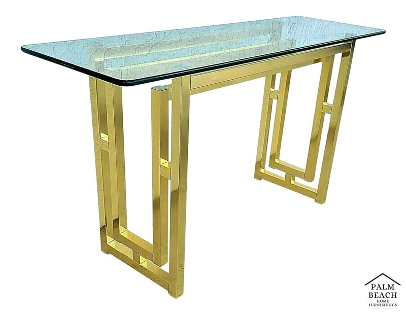 Mid Century Modern Metal and Glass Console Table 52″