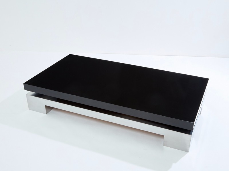 Nadine Charteret black lacquer brushed steel coffee table 1972 gallery