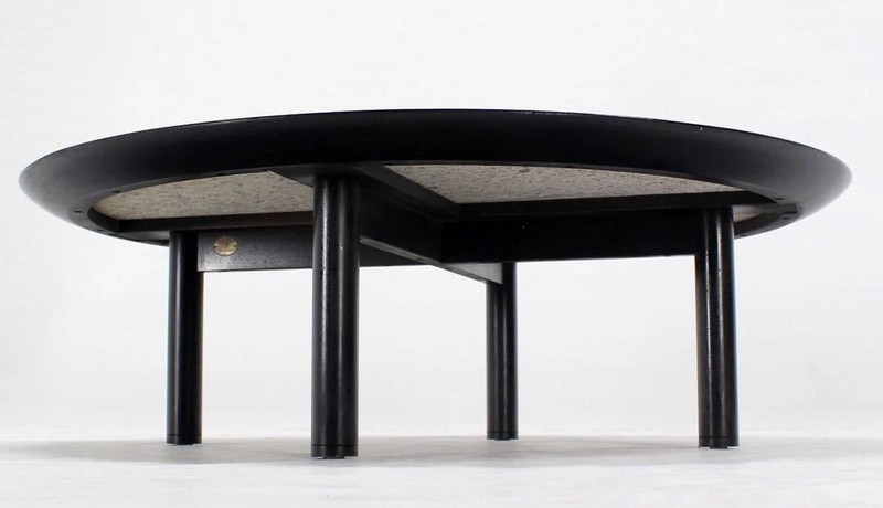 Mid Century Modern 48 Inches Round Granite Top Black Lacquer Coffee Table Baker gallery