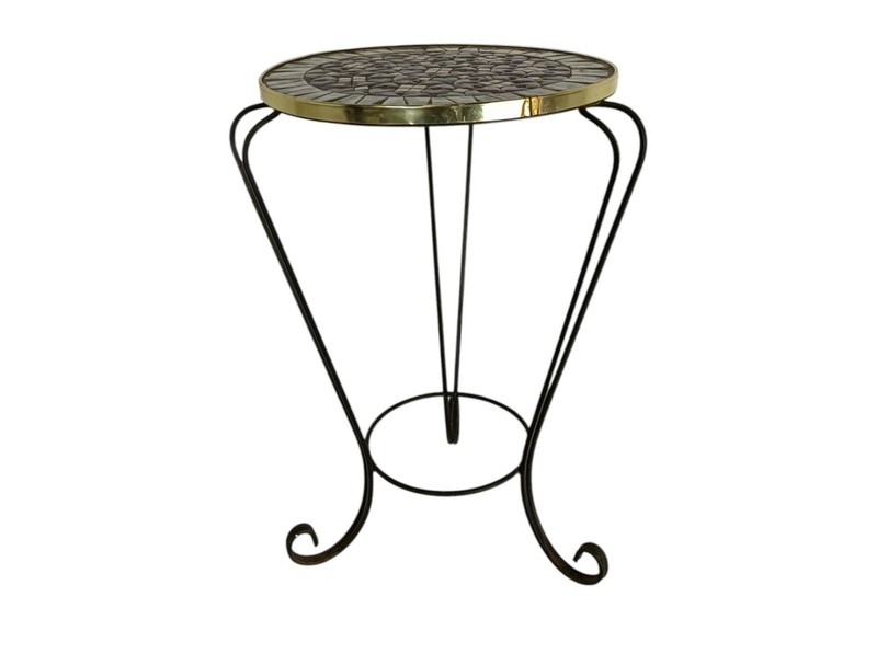 Vintage Ceramic Mosaic Side Table with Wrought Iron Legs, 1950s gallery