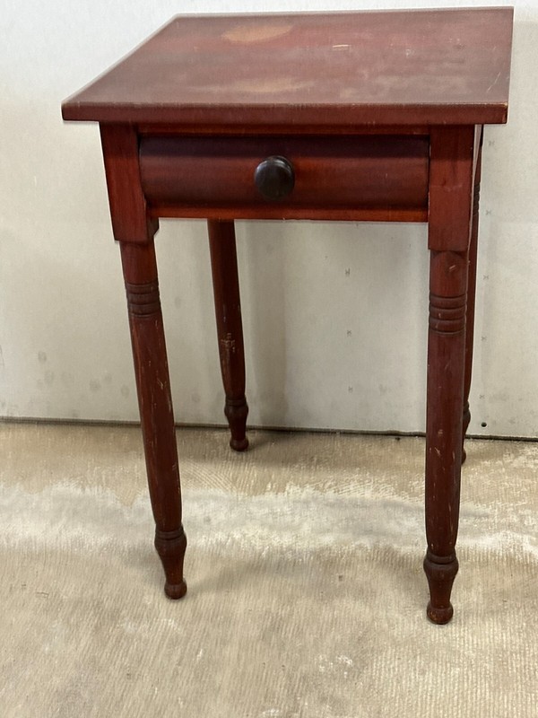 Antique Red Sheraton Table night stand Primitive Farm Fresh 1830 gallery