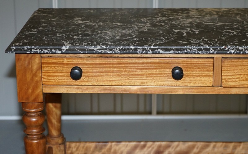 STUNNING VICTORIAN 1880 MARBLE TOPPED SATINWOOD CONSOLE OR WRITING TABLE DESK gallery