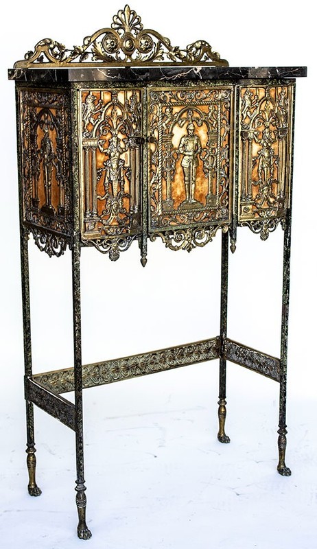1920's Oscar Bach Telephone Cabinet & Chair - Bronze & Marble gallery