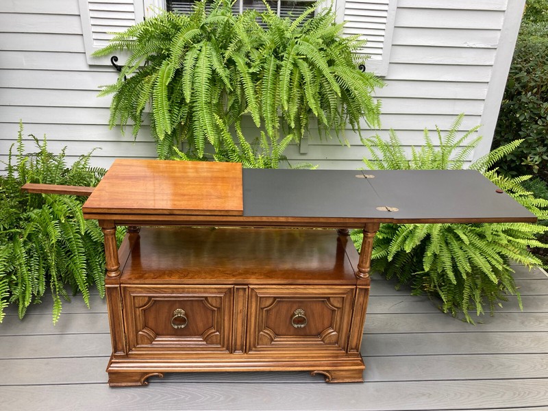 THOMASVILLE MID CENTURY FLIPTOP ROLLING BAR CART SIDEBOARD CABINET CONSOLE TABLE gallery