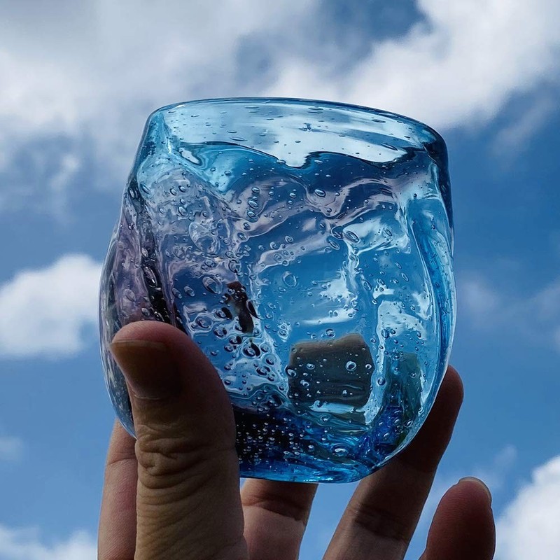 Ryukyu Glass Rocks Glass Okinawa Souvenir Churaumi Barrel Glass Purple x Blue gallery