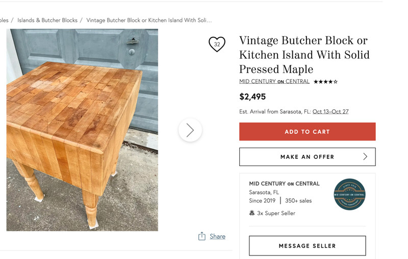 Rare Butchers Block Table Solid Dovetail Maple Slab - Michigan Maple Block Co gallery