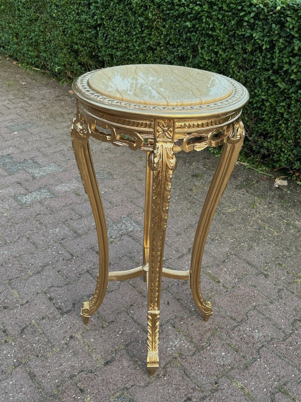Side/End Table French Louis XVI Gilt Beech Marble Round Vintage 1970s gallery