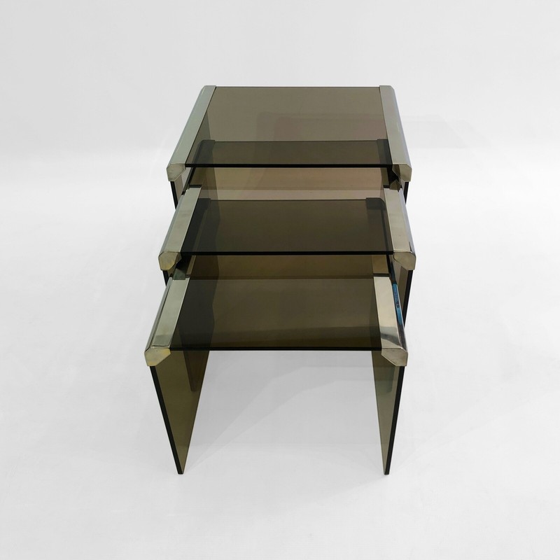 Gallotti & Radice Smoked Glass Nest Chrome Tables 1980s Coffee Vintage Retro gallery