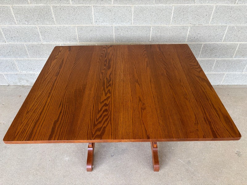 TOM SEELY SOLID OAK TRESTLE STYLE TWIN LEAF EXTENSION DINING TABLE gallery