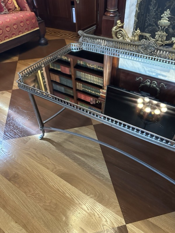 Maison Jansen Low Table Silvered Bronze And Mirrored Glass Top , Signed JANSEN gallery