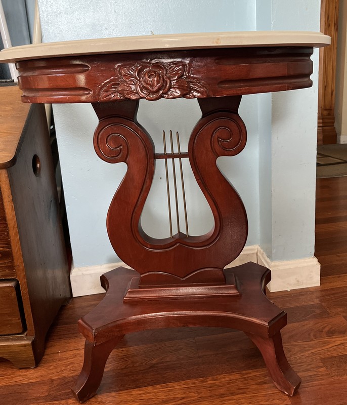 Vintage Genuine Mahogany Princess, Anne Style w/Harp Base Parlor Table #66028621