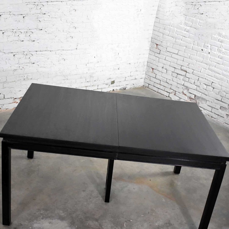 1960’s MCM Asian Parson Style Black Extension Dining Table 2 Leaves gallery