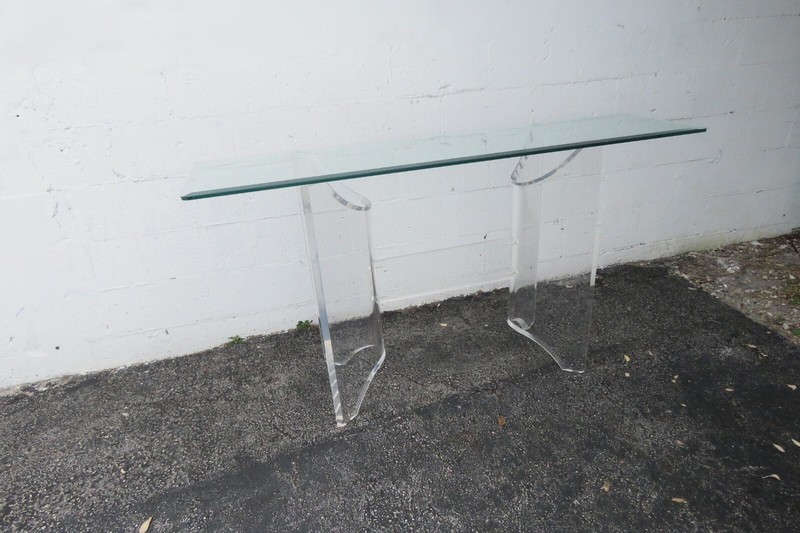 Mid Century Modern Lucite Glass Top Console Table 3599 gallery