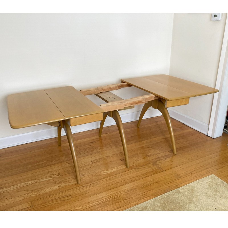 Mid Century Modern Dining Table Wishbone Arch Heywood Wakefield 2 Leaves Wheat gallery