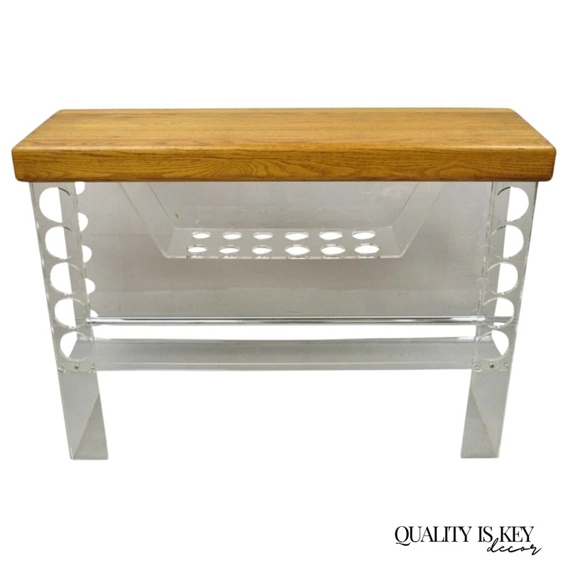 Vintage Mid Century Modern Lucite and Oak Wood Butcher Block Liquor Bar Table