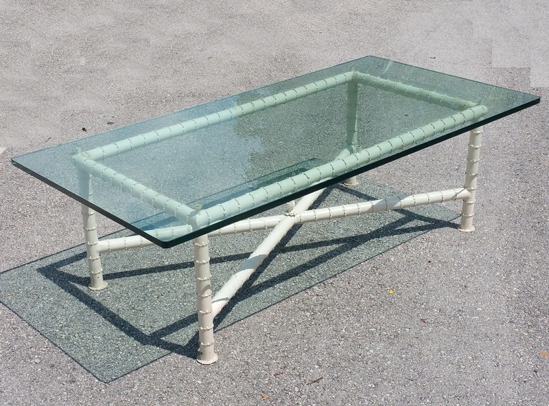 MAISON BAGUES ERA 1950’s HOLLYWOOD REGENCY FAUX BOIS BAMBOO IRON COFFEE TABLE