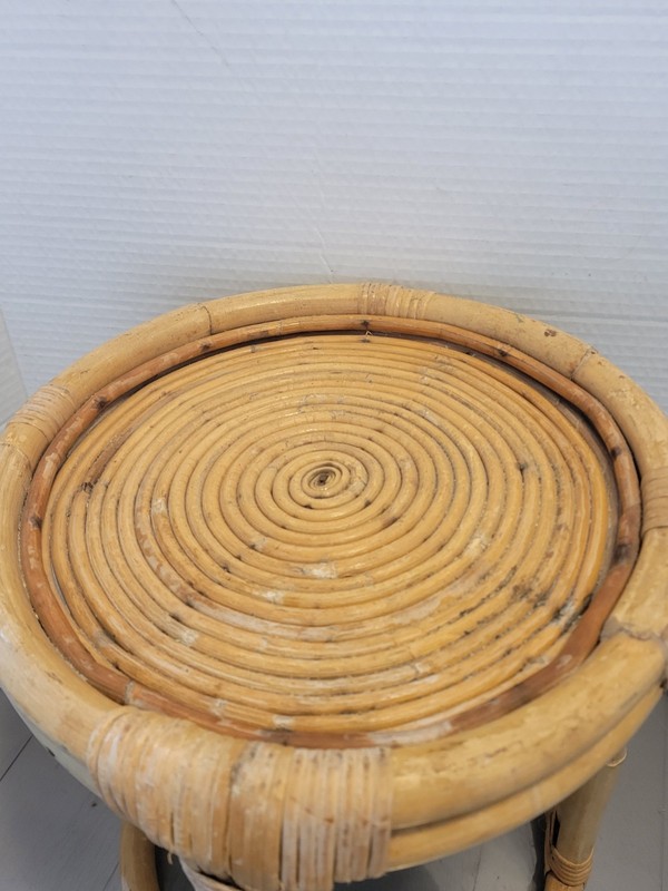 Vintage Rattan Round Side Table, Boho Plant Stand Stool Mid Century gallery
