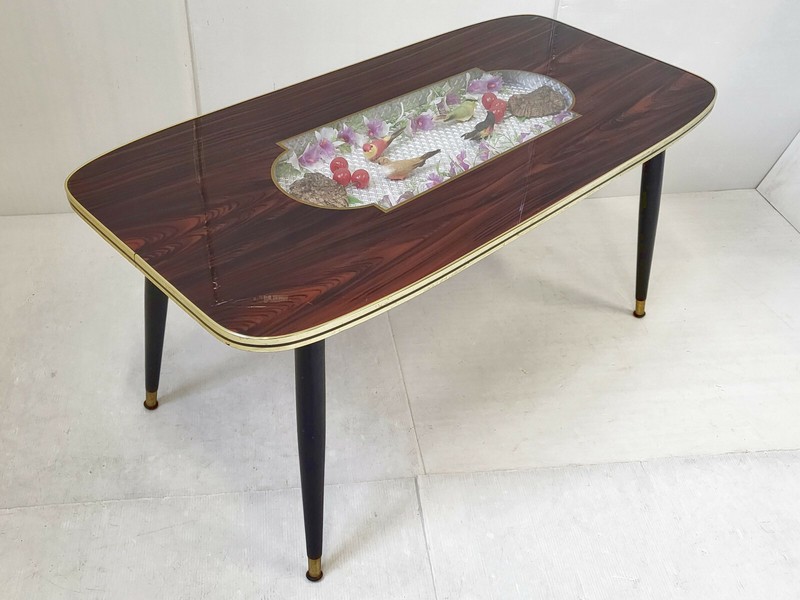 Vintage Coffee Table With Birds 1960 Wood Glass & Formica 60S 1960S gallery
