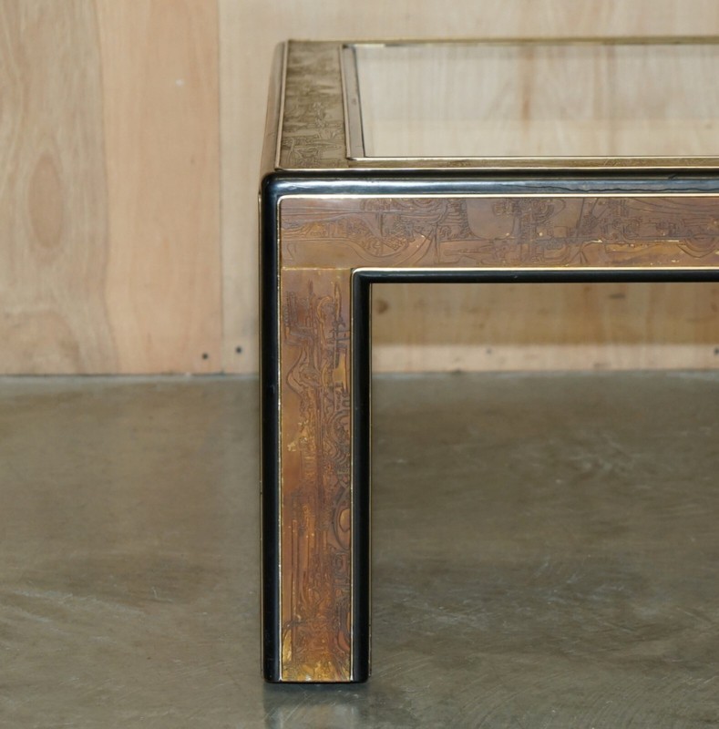 Mid Century Modern Bernhard Rohne Mastercraft Acid Etched Coffee Cocktail Table gallery