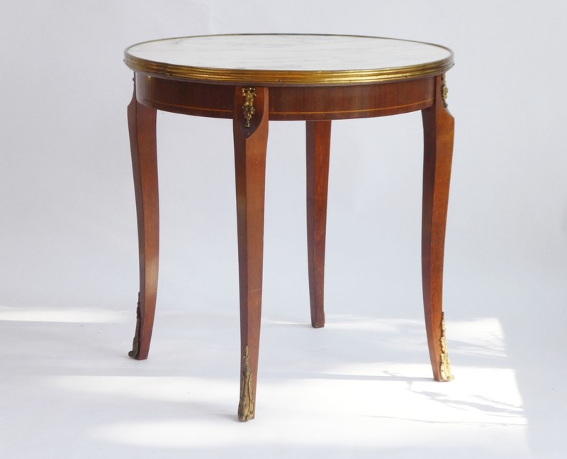 Antique French Round Coffee Table, Louis XV Style Side Table with Mable Top gallery