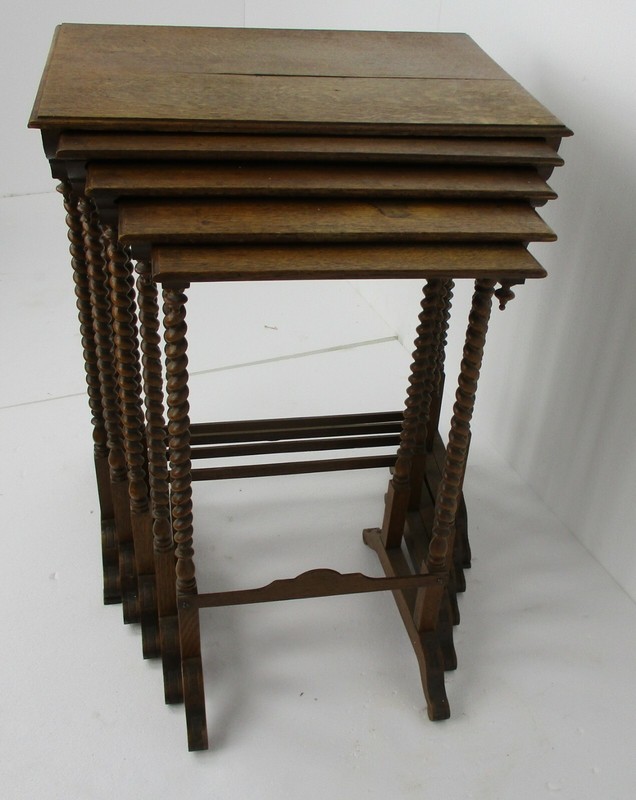 Antique Exceptional Barley Twist Nesting Stacking Side Tables set of 5 Edwardian gallery