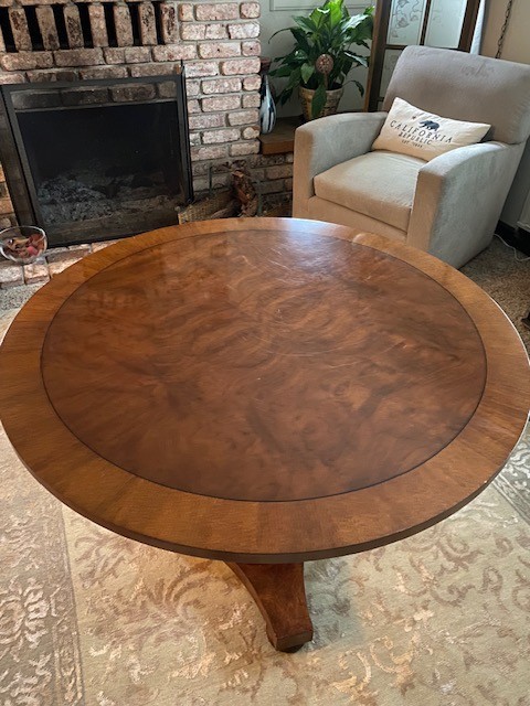 Karges Evansville Burled Walnut Pedestal Table