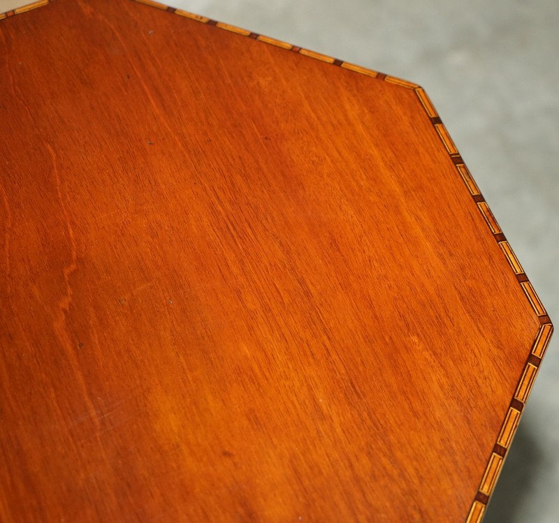 FULLY RESTORED SUBLIME ANTIQUE CIRCA 1880 MAHOGANY INLAID TRIPOD SIDE LAMP TABLE gallery