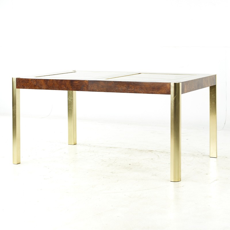 Century Mid Century Burlwood Brass and Glass Dining Table gallery