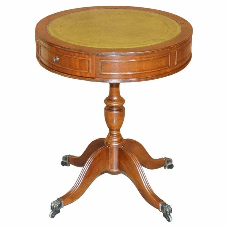 LOVELY REGENCY VINTAGE MAHOGANY & GREEN LEATHER TWIN DRAWER SIDE END TABLE