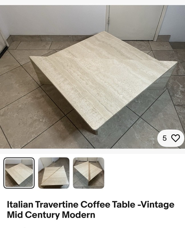 Italian Travertine Coffee Table -Vintage Mid Century Modern  gallery