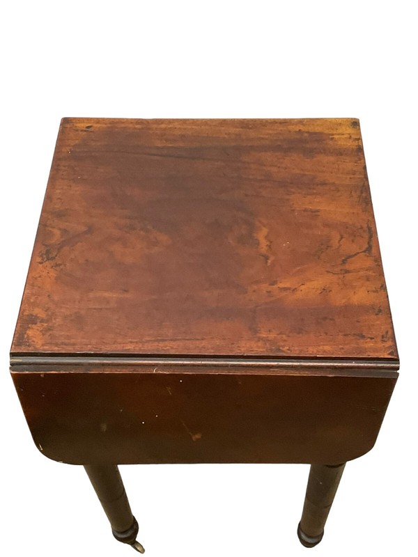 Antique sheraton work card table sewing stand drop leaf 1820 2 Drawers gallery