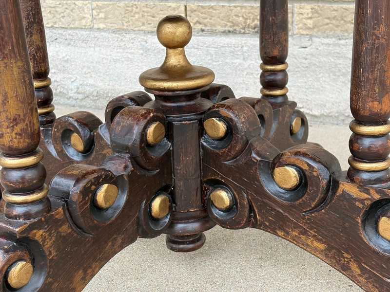 Baroque/Rococo Antique Carved Round Wood Accent Table 32x32x25” Brown Gold White gallery
